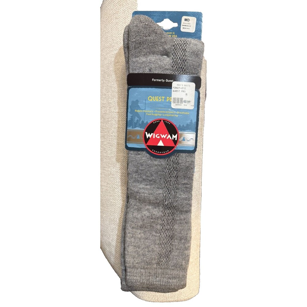 Wigwam Quest Pro Merino Wool Blend Tall Boot Socks Gray MD Over-Calf Made In USA